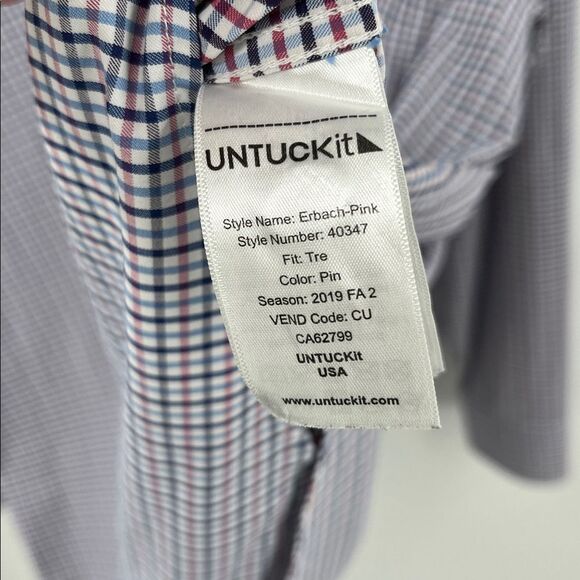 Untuckit men’s erbach-pink button up checkered nylon long sleeve shirt size XXXL - Picture 6 of 6